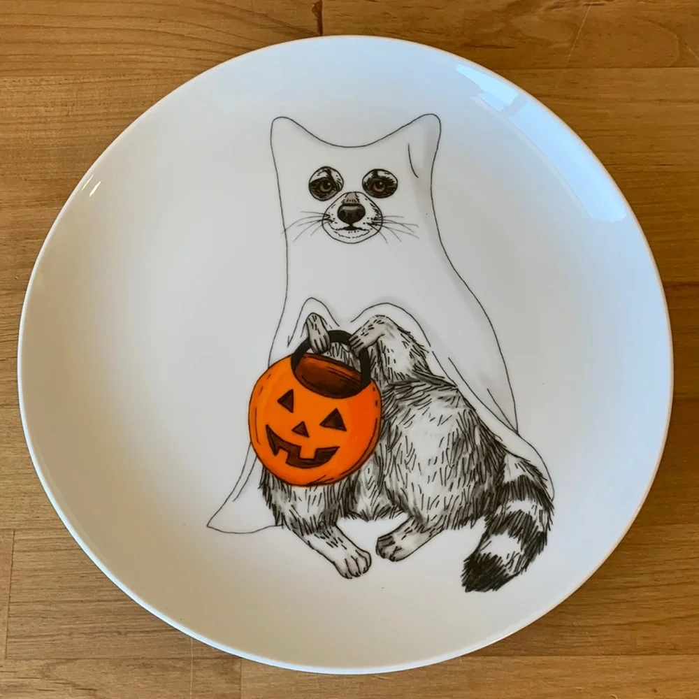 West Elm - Dapper Animal Halloween - Raccoon Ghost - Salad Plate